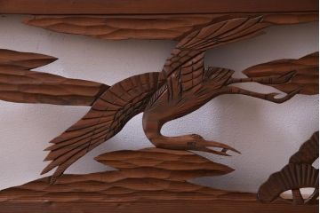 昭和初期　鶴と松　特大　吉祥モチーフが和の雰囲気盛り上げる欄間(明り取り、ガラス無し)