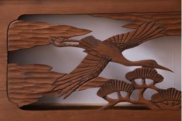 昭和初期　鶴と松　特大　吉祥モチーフが和の雰囲気盛り上げる欄間(明り取り、ガラス無し)(1)