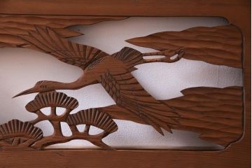 昭和初期　鶴と松　特大　吉祥モチーフが和の雰囲気盛り上げる欄間(明り取り、ガラス無し)(1)