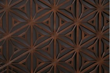 和製アンティーク　すりガラス入り　組子と漆塗りが上品な雰囲気醸し出す欄間(ディスプレイ、明り取り)