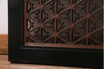 和製アンティーク　すりガラス入り　組子と漆塗りが上品な雰囲気醸し出す欄間(ディスプレイ、明り取り)