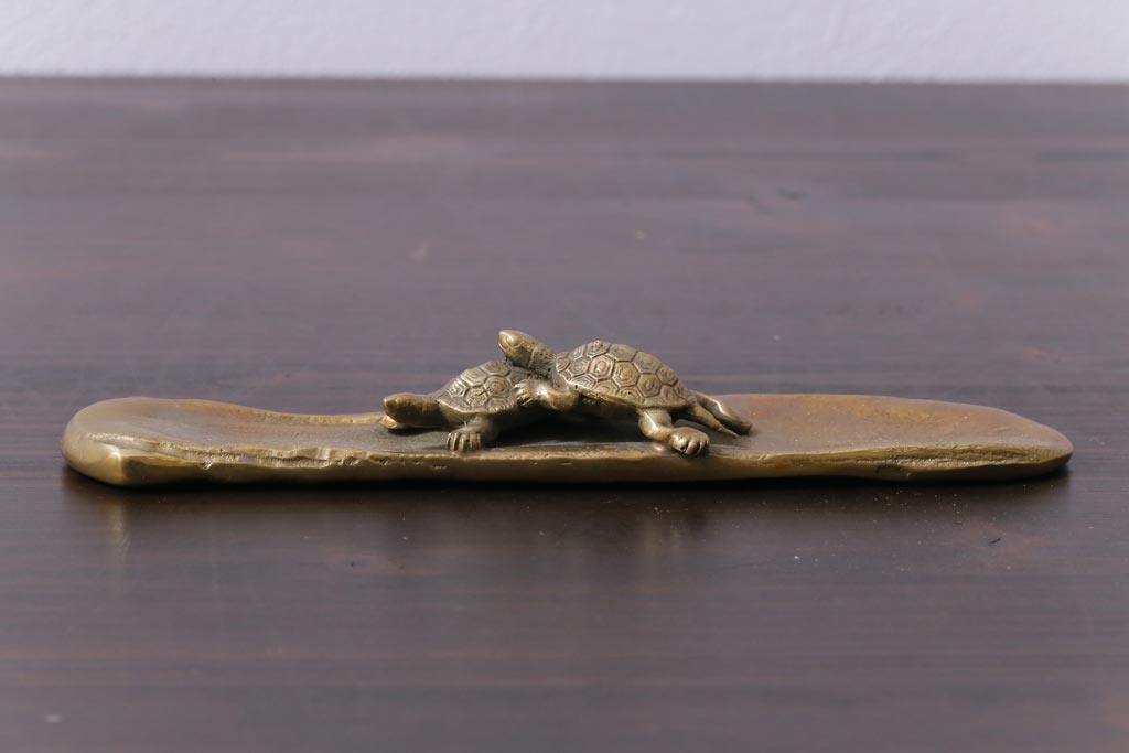 アンティーク雑貨　伝統工芸　高岡銅器　瑞峰堂　須賀月真　共箱付き　双亀文鎮(夫婦亀、ペーパーウエイト)