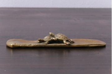 アンティーク雑貨　伝統工芸　高岡銅器　瑞峰堂　須賀月真　共箱付き　双亀文鎮(夫婦亀、ペーパーウエイト)