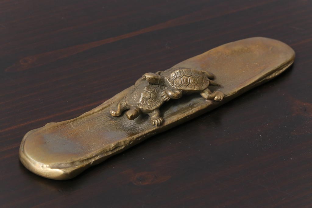 アンティーク雑貨　伝統工芸　高岡銅器　瑞峰堂　須賀月真　共箱付き　双亀文鎮(夫婦亀、ペーパーウエイト)