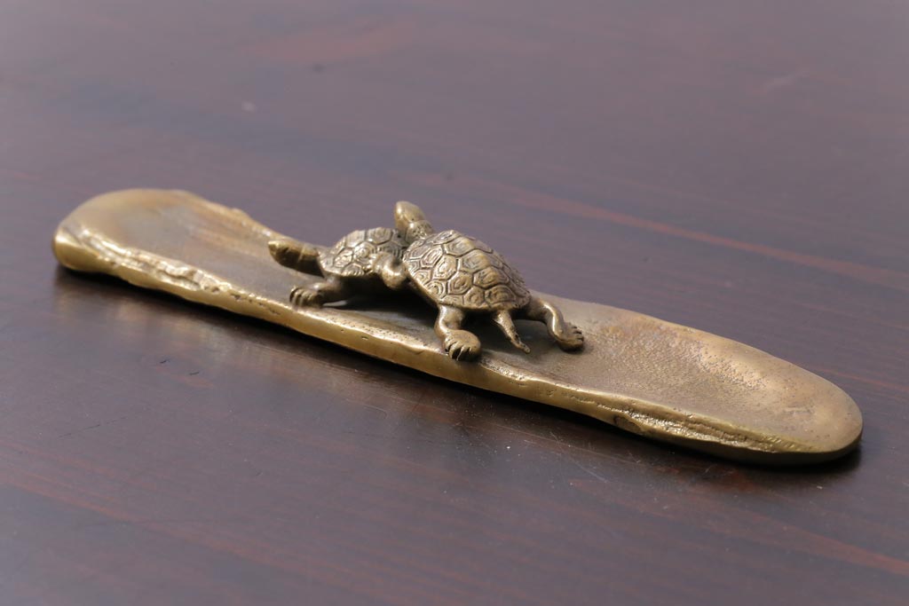 アンティーク雑貨　伝統工芸　高岡銅器　瑞峰堂　須賀月真　共箱付き　双亀文鎮(夫婦亀、ペーパーウエイト)