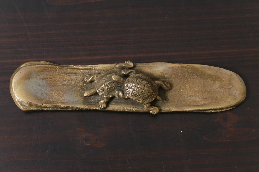 アンティーク雑貨　伝統工芸　高岡銅器　瑞峰堂　須賀月真　共箱付き　双亀文鎮(夫婦亀、ペーパーウエイト)