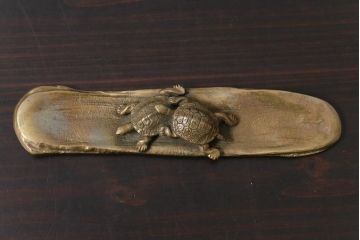 アンティーク雑貨　伝統工芸　高岡銅器　瑞峰堂　須賀月真　共箱付き　双亀文鎮(夫婦亀、ペーパーウエイト)