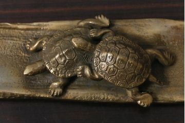 アンティーク雑貨　伝統工芸　高岡銅器　瑞峰堂　須賀月真　共箱付き　双亀文鎮(夫婦亀、ペーパーウエイト)