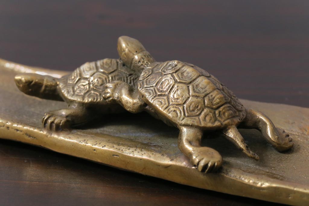アンティーク雑貨　伝統工芸　高岡銅器　瑞峰堂　須賀月真　共箱付き　双亀文鎮(夫婦亀、ペーパーウエイト)