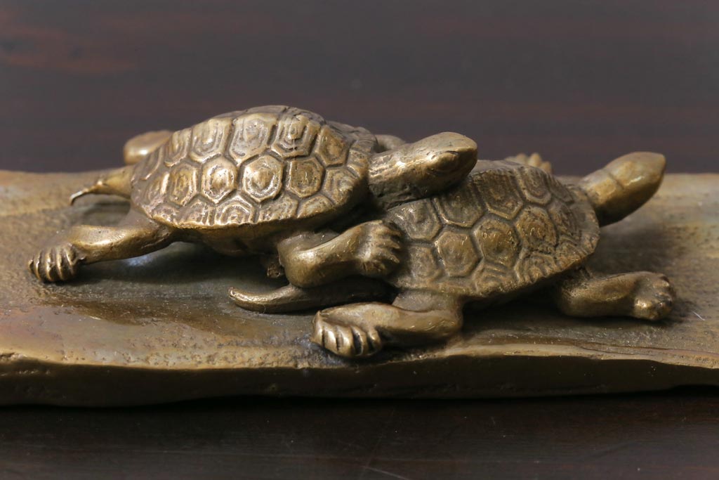 アンティーク雑貨　伝統工芸　高岡銅器　瑞峰堂　須賀月真　共箱付き　双亀文鎮(夫婦亀、ペーパーウエイト)