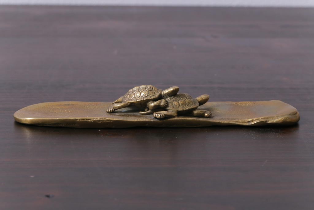 アンティーク雑貨　伝統工芸　高岡銅器　瑞峰堂　須賀月真　共箱付き　双亀文鎮(夫婦亀、ペーパーウエイト)
