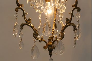 フランスビンテージ　小振りサイズが珍しいゴージャスなシャンデリア(ペンダントライト、天井照明、吊り下げ照明)