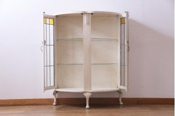 ペイント家具　イギリスアンティーク　色ガラス　上品かつモダンなステンドグラスのキャビネット(飾り棚、収納棚)