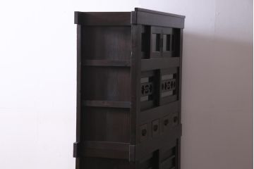 アンティーク家具　和製アンティーク　明治期　四尺　結霜ガラス入り　趣きあふれる重ね水屋箪笥(食器棚、収納棚)