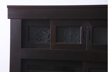 アンティーク家具　和製アンティーク　明治期　四尺　結霜ガラス入り　趣きあふれる重ね水屋箪笥(食器棚、収納棚)