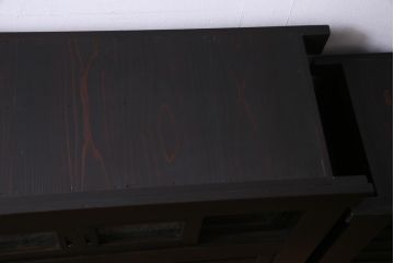 アンティーク家具　和製アンティーク　明治期　四尺　結霜ガラス入り　趣きあふれる重ね水屋箪笥(食器棚、収納棚)