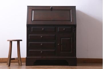 中古　北海道民芸家具　HM800　上質な作りが魅力のライティングビューロー(机、引き出し)(定価約27万円)