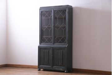 イギリスアンティーク　ペイント家具　ステンドグラス　シャビーな雰囲気がお洒落なブックケース(本箱、収納棚)