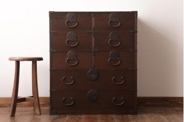 アンティーク家具　明治大正期　ヒノキ材・桐材　しっとりとした木肌が上品な雰囲気漂う時代箪笥(引き出し、チェスト、桐箪笥、桐たんす)