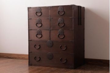 アンティーク家具　明治大正期　ヒノキ材・桐材　しっとりとした木肌が上品な雰囲気漂う時代箪笥(引き出し、チェスト、桐箪笥、桐たんす)