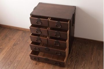 アンティーク家具　明治大正期　ヒノキ材・桐材　しっとりとした木肌が上品な雰囲気漂う時代箪笥(引き出し、チェスト、桐箪笥、桐たんす)
