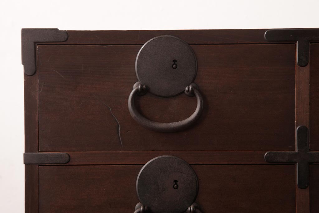 アンティーク家具　明治大正期　ヒノキ材・桐材　しっとりとした木肌が上品な雰囲気漂う時代箪笥(引き出し、チェスト、桐箪笥、桐たんす)