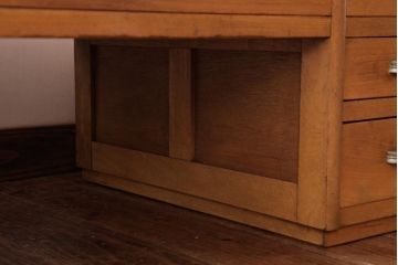 レトロ家具　昭和レトロ　木の温もり溢れる栓材製の片袖机(文机、ローテーブル)