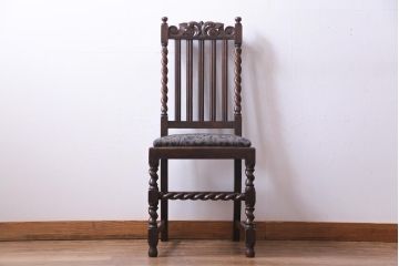 アンティーク家具　イギリスアンティーク　ジャコビアン様式　彫刻が目を引くダイニングチェア(ハイバックチェア、椅子)(1)