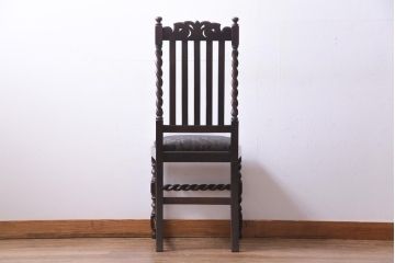 アンティーク家具　イギリスアンティーク　ジャコビアン様式　彫刻が目を引くダイニングチェア(ハイバックチェア、椅子)(1)