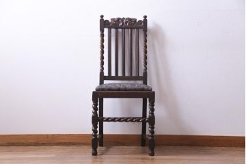 アンティーク家具　イギリスアンティーク　ジャコビアン様式　彫刻が目を引くダイニングチェア(ハイバックチェア、椅子)(2)