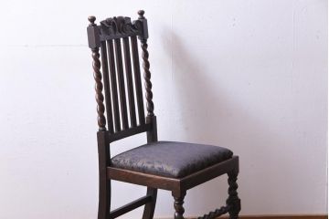 アンティーク家具　イギリスアンティーク　ジャコビアン様式　彫刻が目を引くダイニングチェア(ハイバックチェア、椅子)(2)