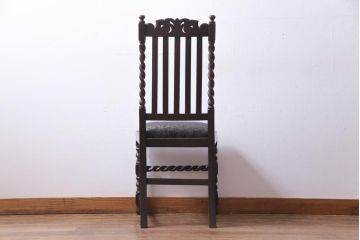 アンティーク家具　イギリスアンティーク　ジャコビアン様式　彫刻が目を引くダイニングチェア(ハイバックチェア、椅子)(2)