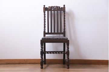 アンティーク家具　イギリスアンティーク　ジャコビアン様式　彫刻が目を引くダイニングチェア(ハイバックチェア、椅子)(3)