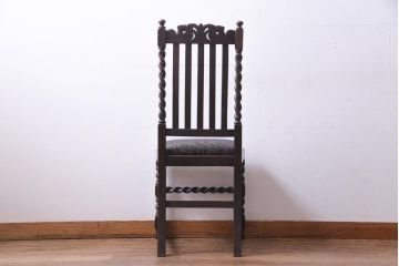 アンティーク家具　イギリスアンティーク　ジャコビアン様式　彫刻が目を引くダイニングチェア(ハイバックチェア、椅子)(3)