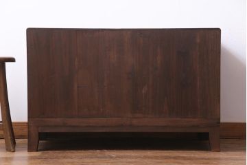 レトロ家具　昭和レトロ　リメイク　モールガラス入り　古い木の質感が魅力的な脚付きローボード(戸棚、収納棚)