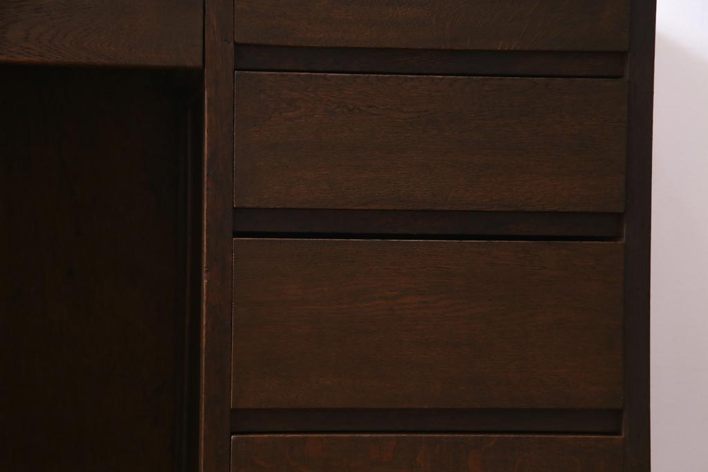 レトロ家具　昭和レトロ　ナラ材　たっぷり幅が嬉しいシンプルな両袖デスク(机、在宅ワーク、在宅用ワークデスク)