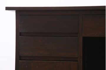 レトロ家具　昭和レトロ　ナラ材　たっぷり幅が嬉しいシンプルな両袖デスク(机、在宅ワーク、在宅用ワークデスク)