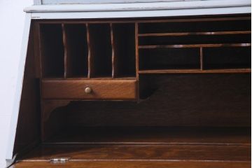 ペイント家具　イギリスアンティーク　淡い色合いがシックなビューローブックケース(ライティングビューロー、本箱、ワークデスク、在宅ワーク、在宅用)