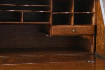 ペイント家具　イギリスアンティーク　淡い色合いがシックなビューローブックケース(ライティングビューロー、本箱、ワークデスク、在宅ワーク、在宅用)