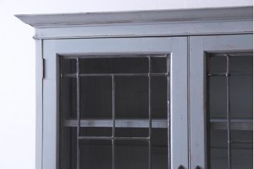 ペイント家具　イギリスアンティーク　淡い色合いがシックなビューローブックケース(ライティングビューロー、本箱、ワークデスク、在宅ワーク、在宅用)