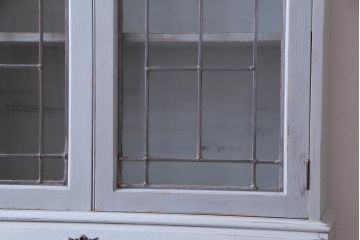 ペイント家具　イギリスアンティーク　淡い色合いがシックなビューローブックケース(ライティングビューロー、本箱、ワークデスク、在宅ワーク、在宅用)