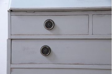 ペイント家具　イギリスアンティーク　淡い色合いがシックなビューローブックケース(ライティングビューロー、本箱、ワークデスク、在宅ワーク、在宅用)