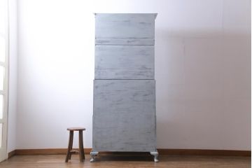 ペイント家具　イギリスアンティーク　淡い色合いがシックなビューローブックケース(ライティングビューロー、本箱、ワークデスク、在宅ワーク、在宅用)