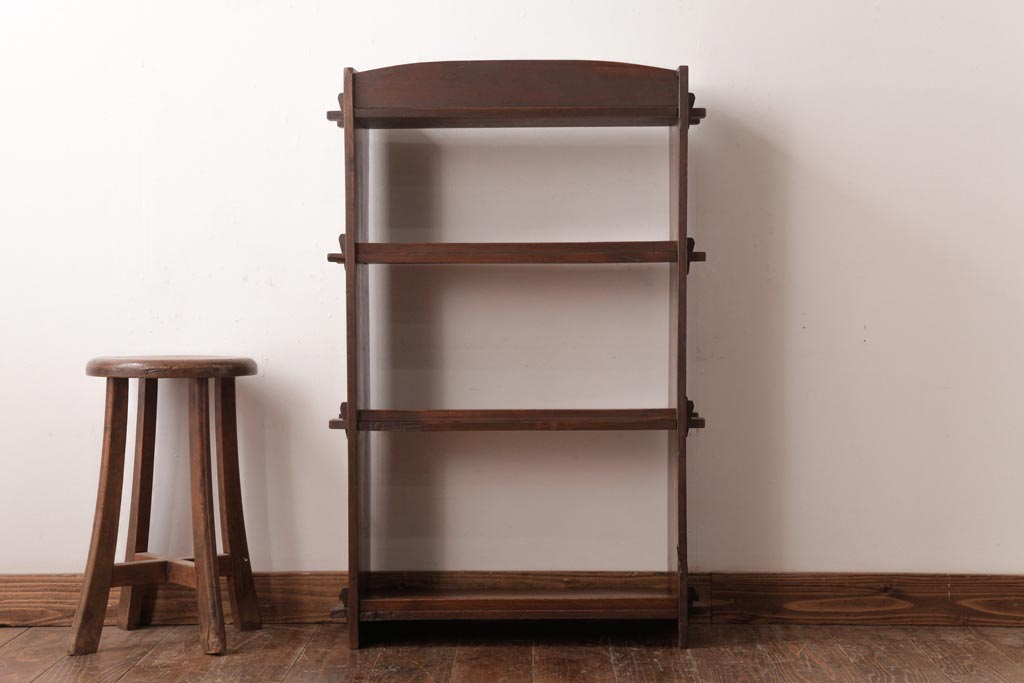 レトロ家具　昭和初期　栓材　楔(くさび)留め　レトロな雰囲気漂う本棚(飾り棚、陳列棚)