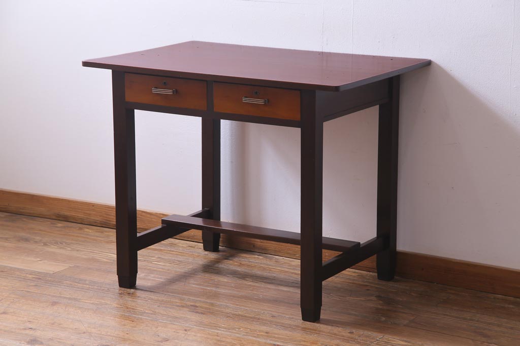 レトロ家具　昭和レトロ　ツートーンカラーが粋なワークデスク(平机、在宅ワーク、在宅用)