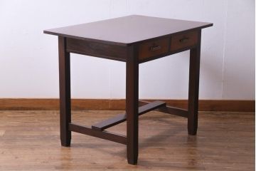 レトロ家具　昭和レトロ　ツートーンカラーが粋なワークデスク(平机、在宅ワーク、在宅用)