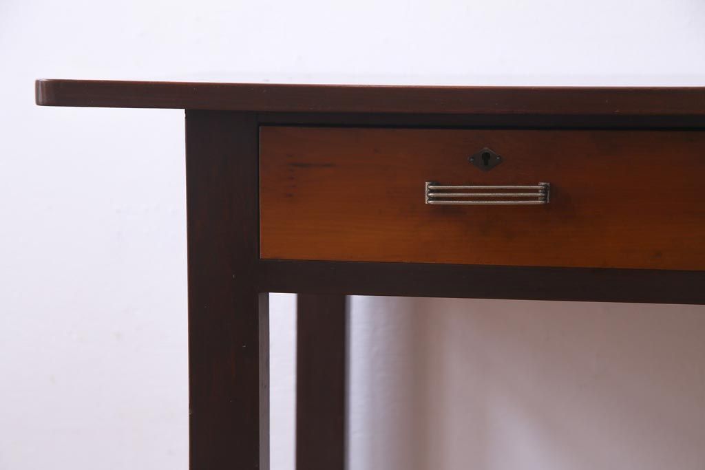 レトロ家具　昭和レトロ　ツートーンカラーが粋なワークデスク(平机、在宅ワーク、在宅用)