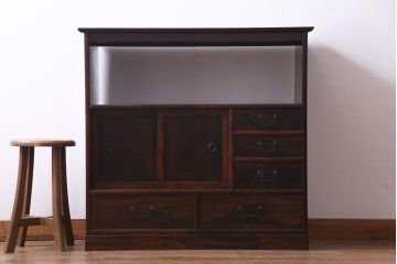 和製ビンテージ　松本民芸家具　M.C型　角手が目を引く和モダンの茶棚(飾棚、茶箪笥、茶タンス)
