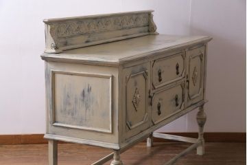 ペイント家具　イギリスアンティーク　シャビーなペイントが味わい添えるサイドボード(収納棚、引き出し)