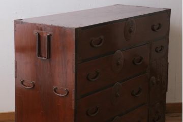 アンティーク家具　極上品　古民具・骨董　明治大正期　前面欅材　アンティーク最上箪笥(衣装箪笥)